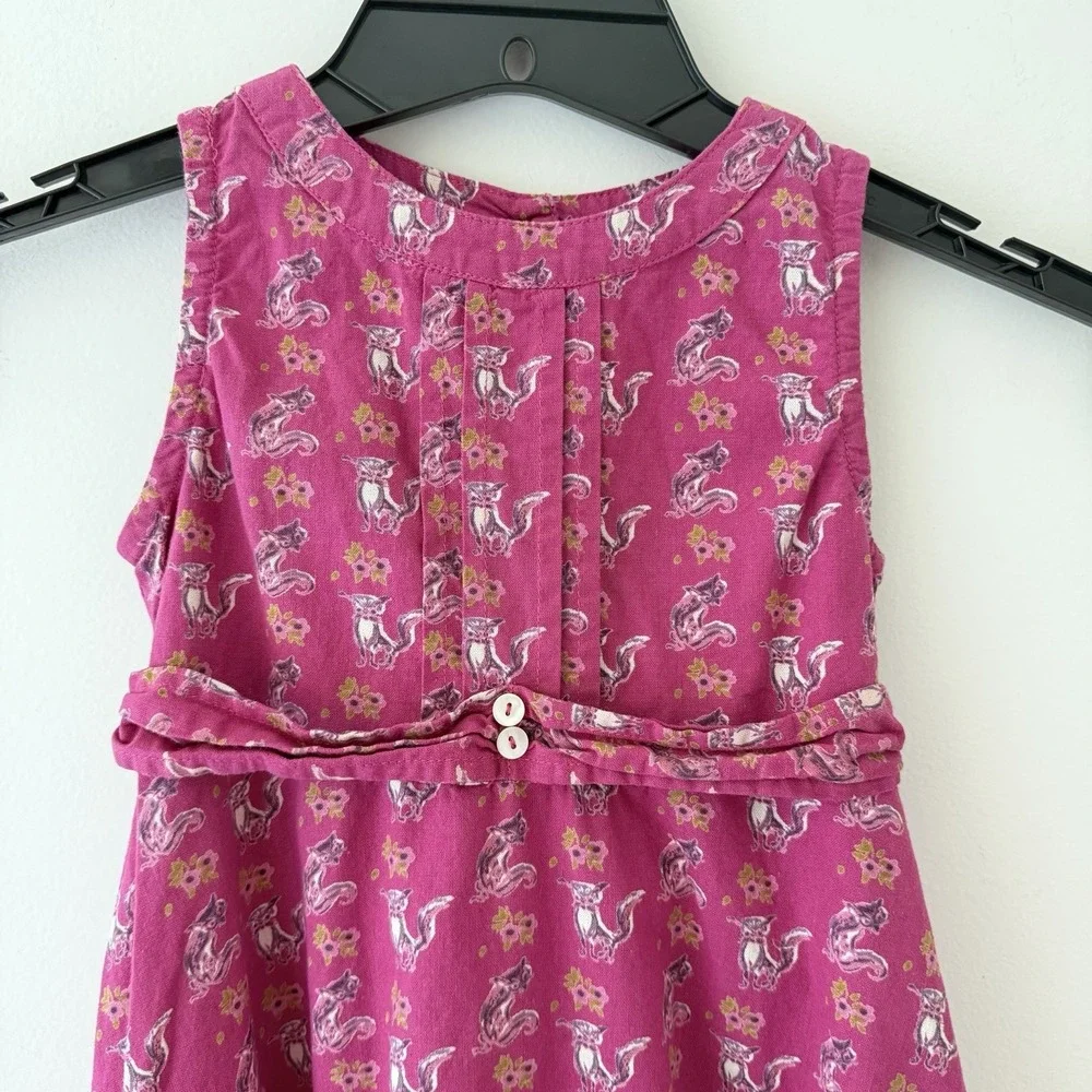 April Cornell Girls Dress Size 2 Pink Fox Print 100% Cotton Belted Cottagecore